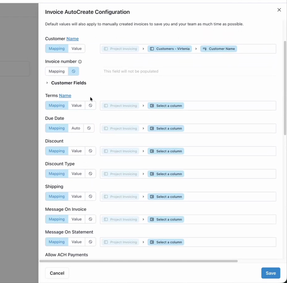 Product/service line-item mapping in AutoCreate