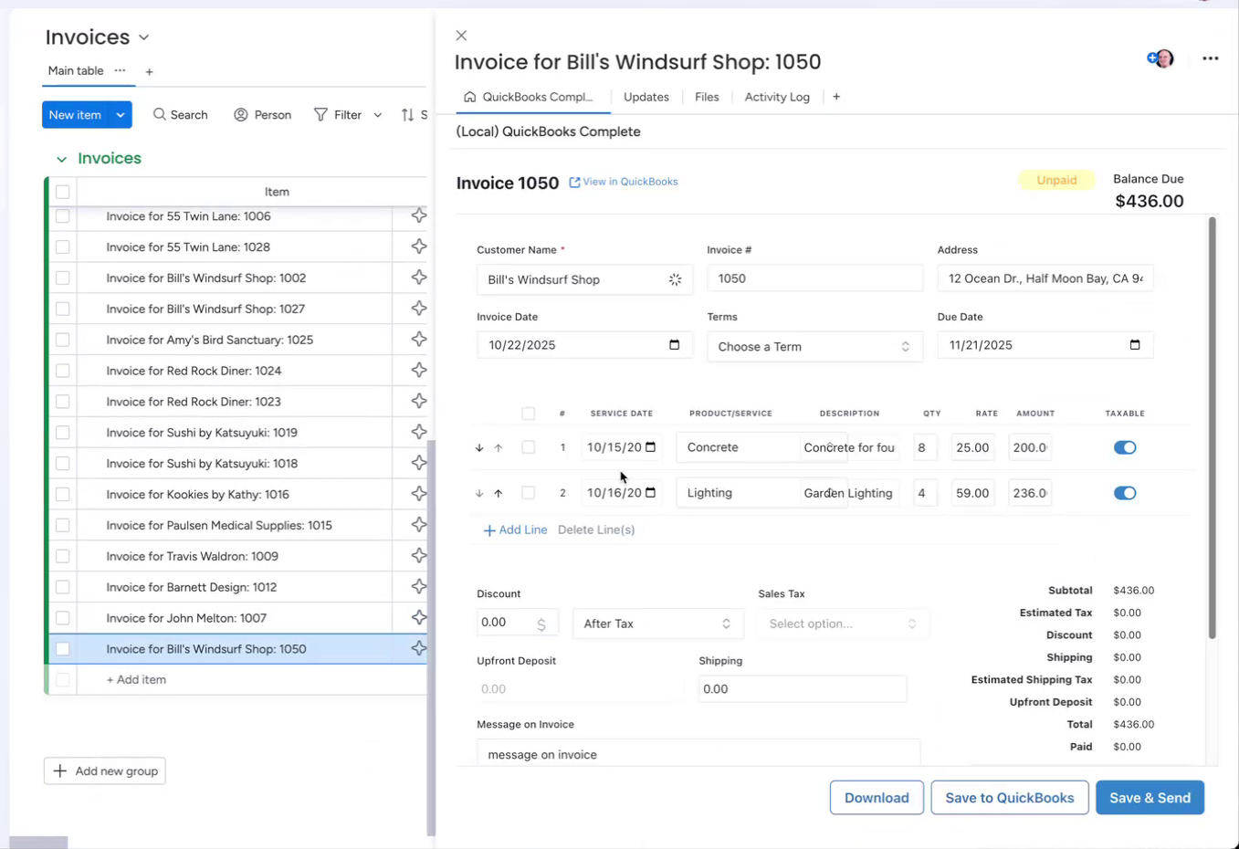 Created invoice result