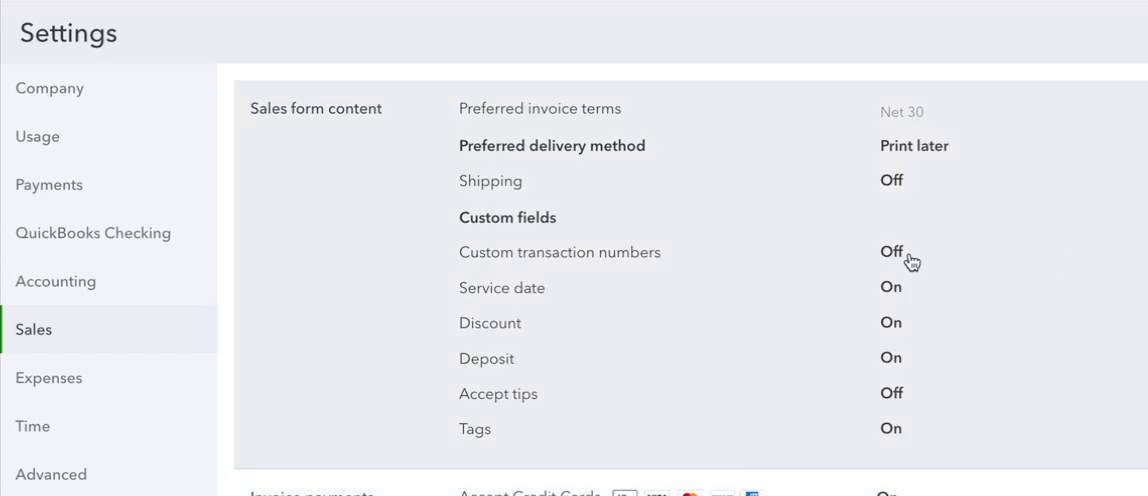 Custom transaction numbers turned off
