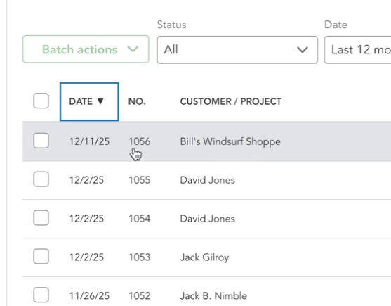 Sequential invoice numbering example
