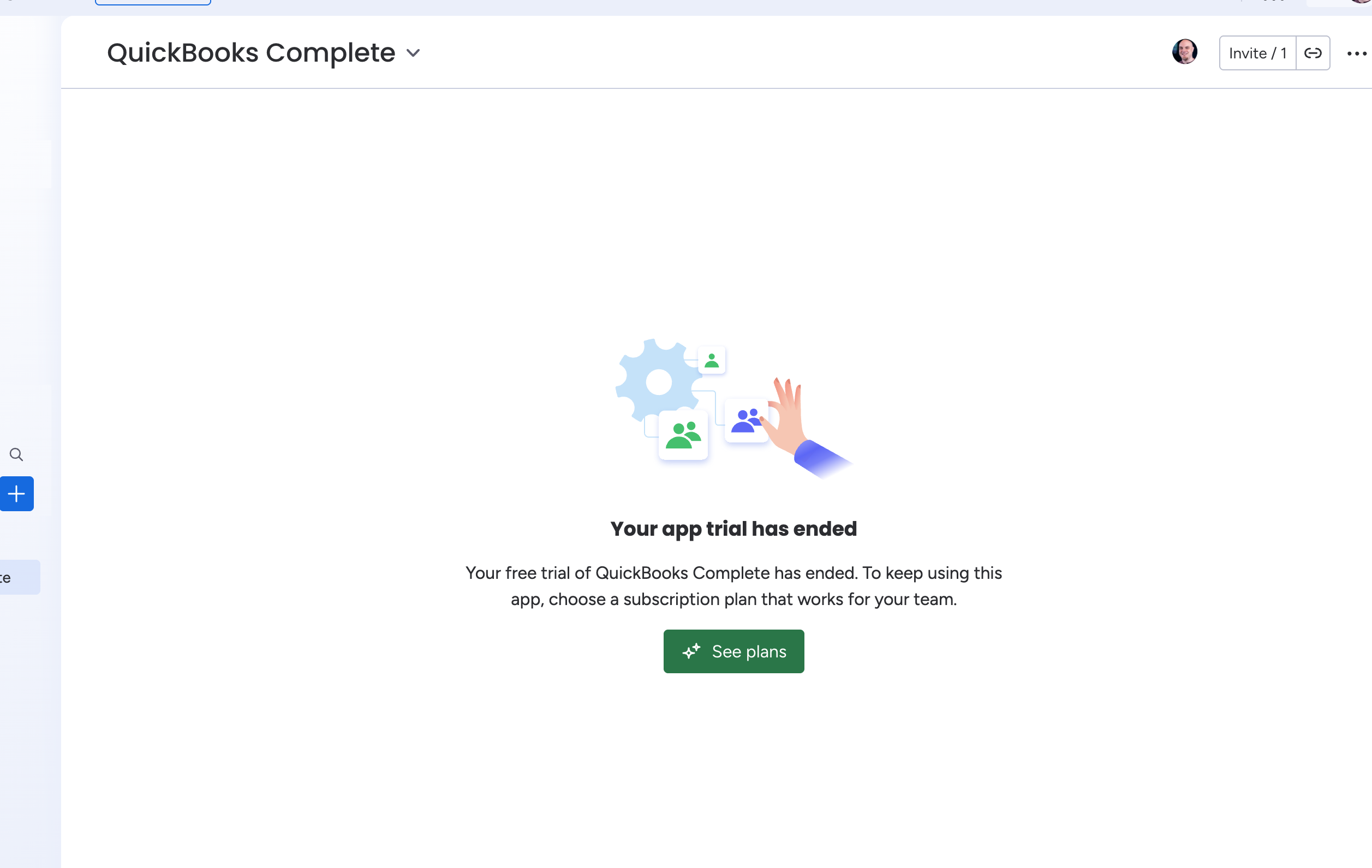 QuickBooks Complete trial ended screen